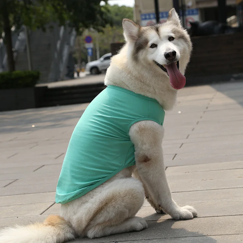 OIMG Solid Color Dog T-shirts Golden Retriever Labrador French Bulldog Sleeveless Cotton Pet Shirts For Medium Large Dog Clothes