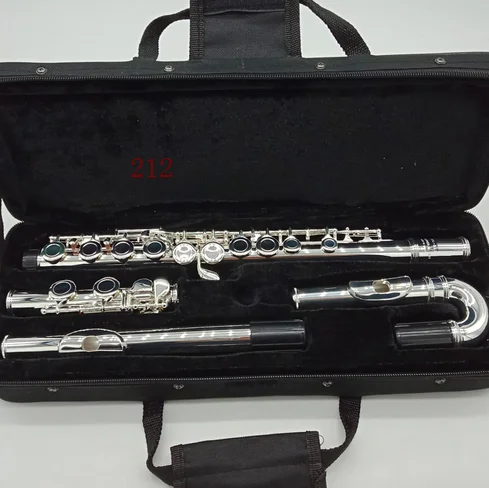 

Professional Flute 212 Silver Plated Flute Instrument Intermediate Student Curved Headjoint Flutes C Leg 16 Holes Closed E Key