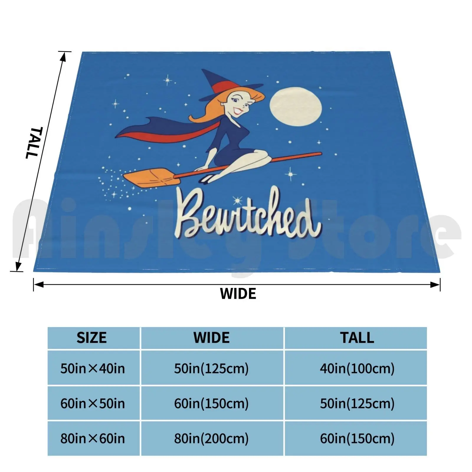 Vintage Bewitched Blanket Super Soft Warm Light Thin Bewitched Bewitch Witch Witches Broom 60s Sixties Flying Broom