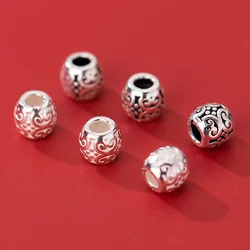 1pc 925 Sterling Silver Vintage Barrel Shape Loose Bracelets Beads Woven Charm Silver Spacer Beads DIY Jewelry Accessories
