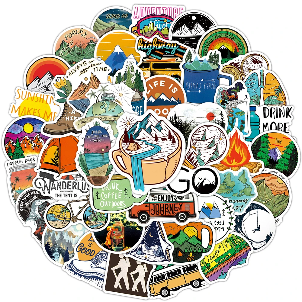 10/50/100PCS Camping Landscape Stickers Outdoor Adventure Climbing Travel Waterproof Sticker to DIY Suitcase Laptop Bicycle Toys