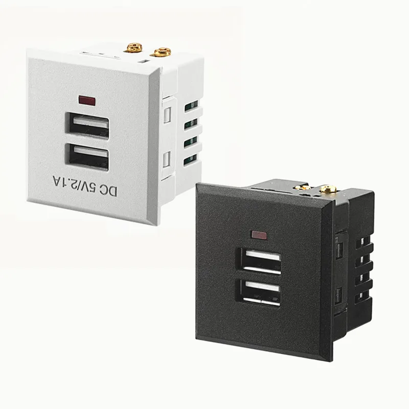 Black/White  5V 2.1A Card-type dual USB power socket embedded USB desktop socket DC charging power socket module