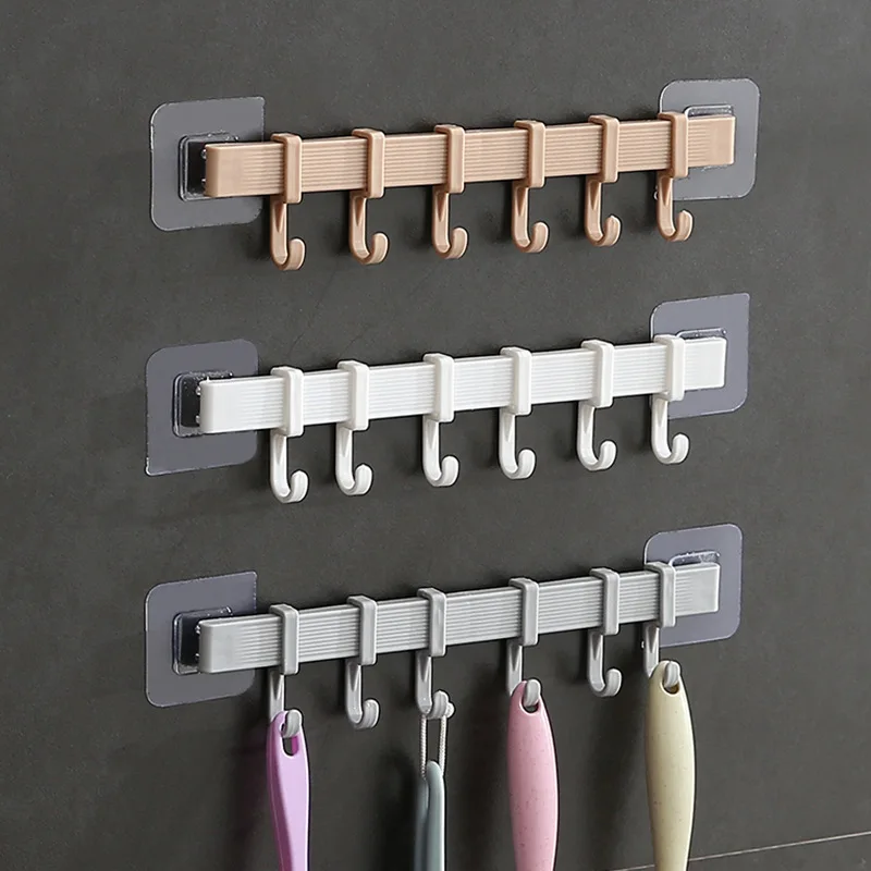 Adjustable Kitchen Storage Rack 6 Hooks Wall Hooks Bathroom Door Holder Hanger Towel Holder Key Hooks Kitchen Organizer