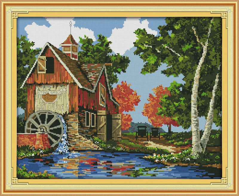 

Joy Sunday Figure Style Log Cabin DIY Needlecraft Cross Stitch Embroidery Pintered or Counted Designs for Home Decoration