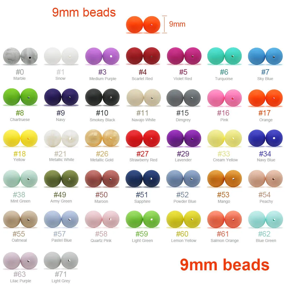 Cute-Idea 1000pcs 9mm silicone beads loose round teether necklace bracelet chain chewable teething DIY eco-friendly pacifier toy