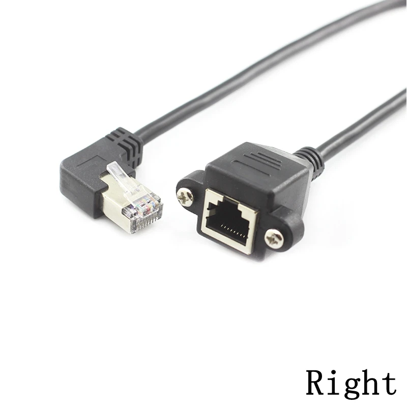 8Pin RJ45 Cable Male to Female Screw Panel Mount Ethernet LAN Network 8 Pin 90 Degree Right Angle Extension Cable 0.3m 0.6m 1m