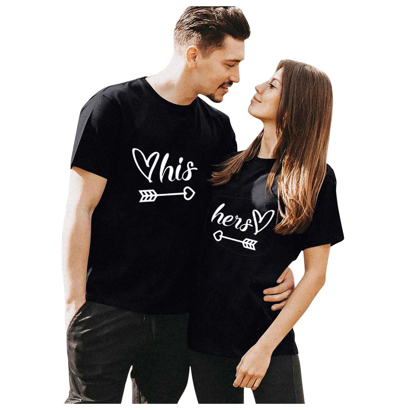 2022 New Matching T Shirt Women Short Sleeves O Neck his Her Letter Print Casual Men's Tops TShirt Valentine's Day Couple Top