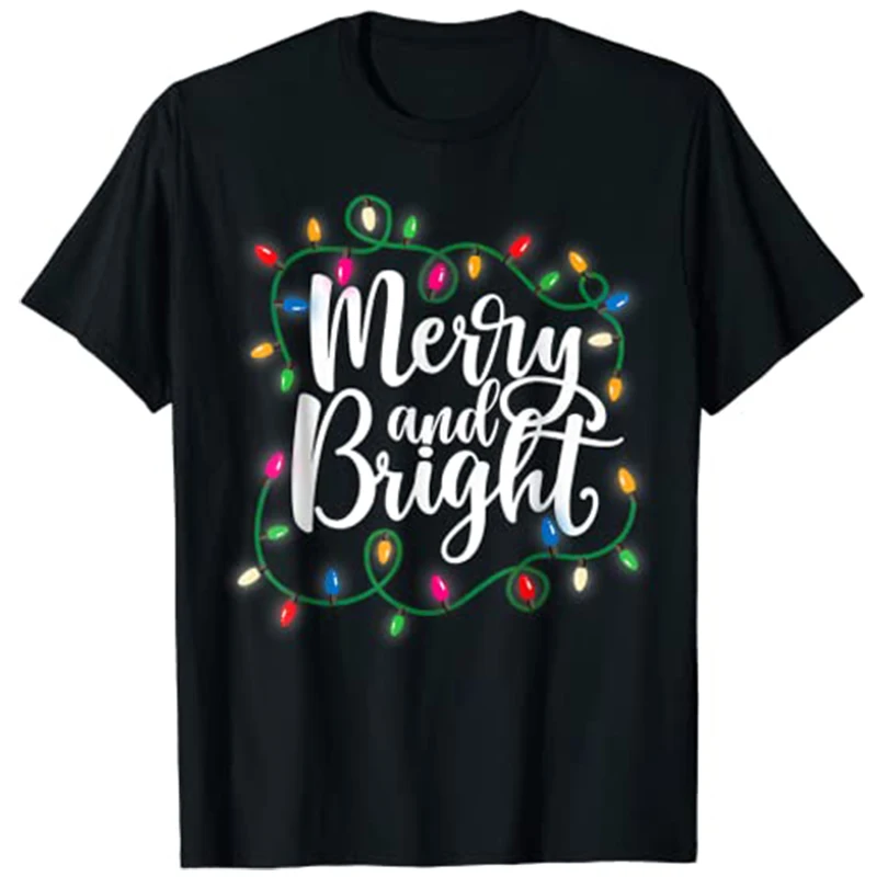 

Funny Merry and Bright Christmas Lights Xmas Holiday T-Shirt Tops