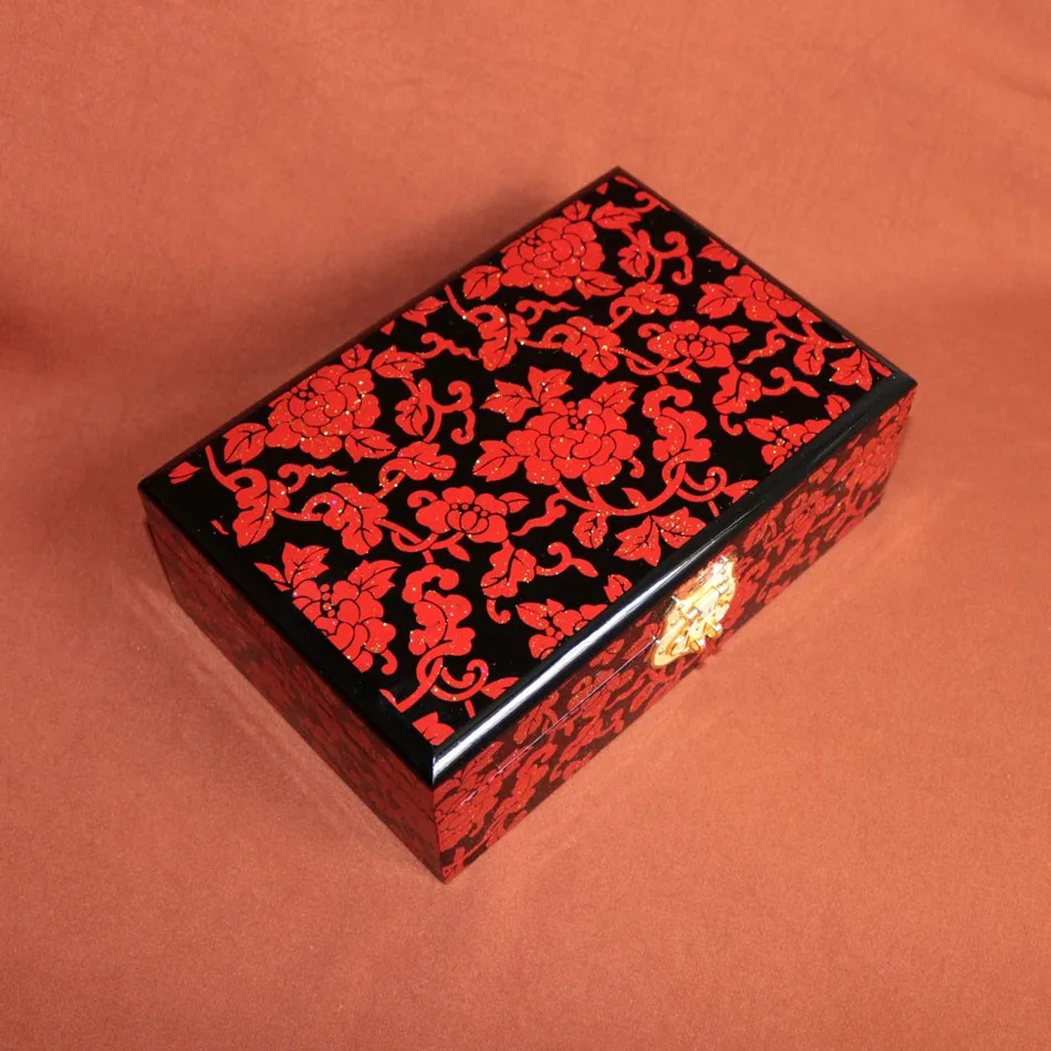 Chinese Hand Push Lacquer Jewelry Box, Chinese Lacquer Storage Case, Traditional Wood Crafts, Wedding Decor, PingYao Shanxi