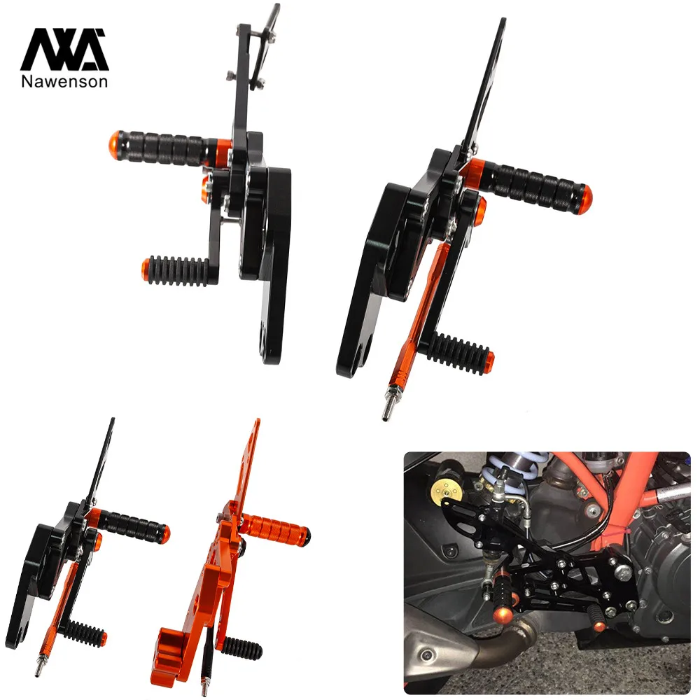 New Motorcycle Adjustable Rearset Aluminum Brake Gear Shift Pedals Footrest Relocation Kit for RC125/RC200/RC390 2014-2019