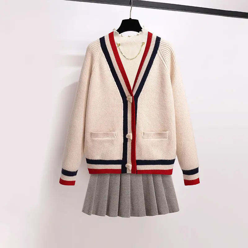 Ladies sweater 2023 fashion new loose western style long-sleeved v-neck color matching knitted single-breasted cardigan women