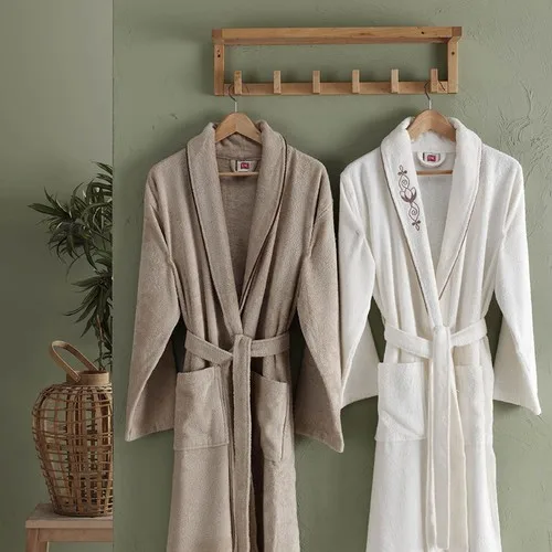 Family Robe Set Nancy Ecru & Camel Shower Bathe Towel For Soft Robe Turkish Made In Turkey Manufacture Special Healthy Kurulanma