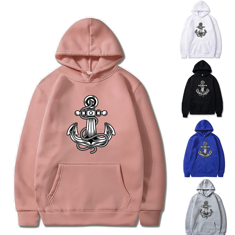 Men and Women Casual Hooded Sweatshirts Harajuku Fahion Anchor Pattern Printing Hoodie Pullowers Autumn Street Hip Hop Clothing