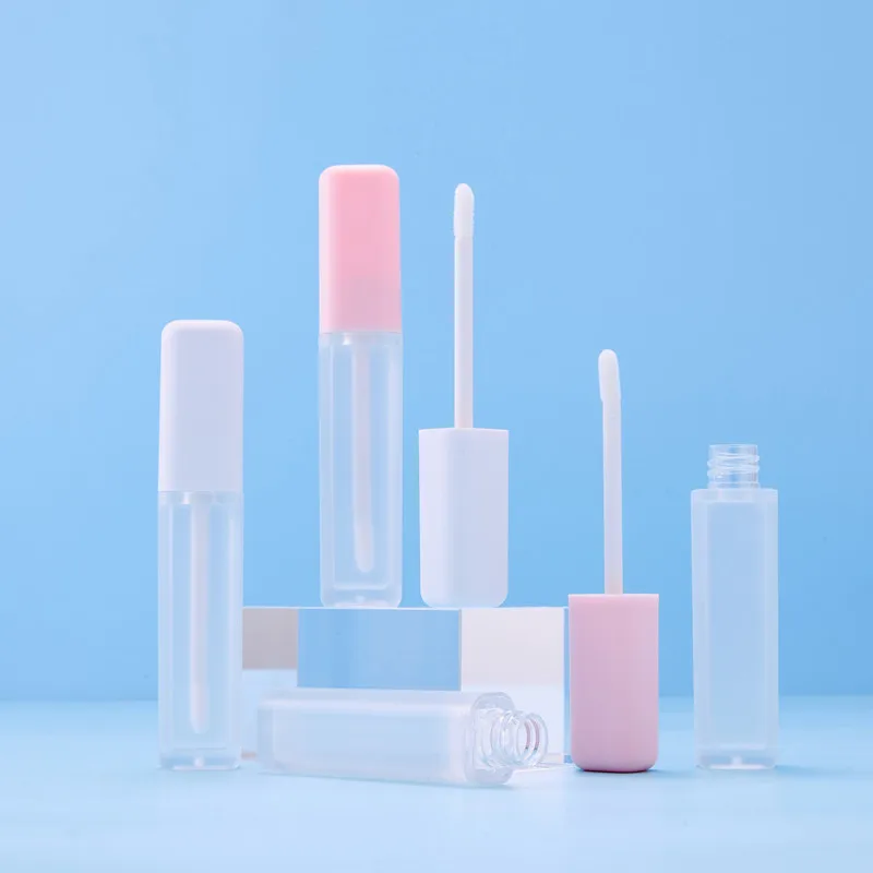 

50pcs New 6ml Mini Lip Gloss Tube Empty Plastic Frosted Lip Glaze Tubes Pink/White Cap Small Sample Cosmetic Packing Container