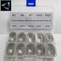 10Values x50 500pcs SMD M1 M4 M7 SS14 SS24 SS26 SS34 SS310 S1M S2M SMA Schottky Rectifie Diode Kit