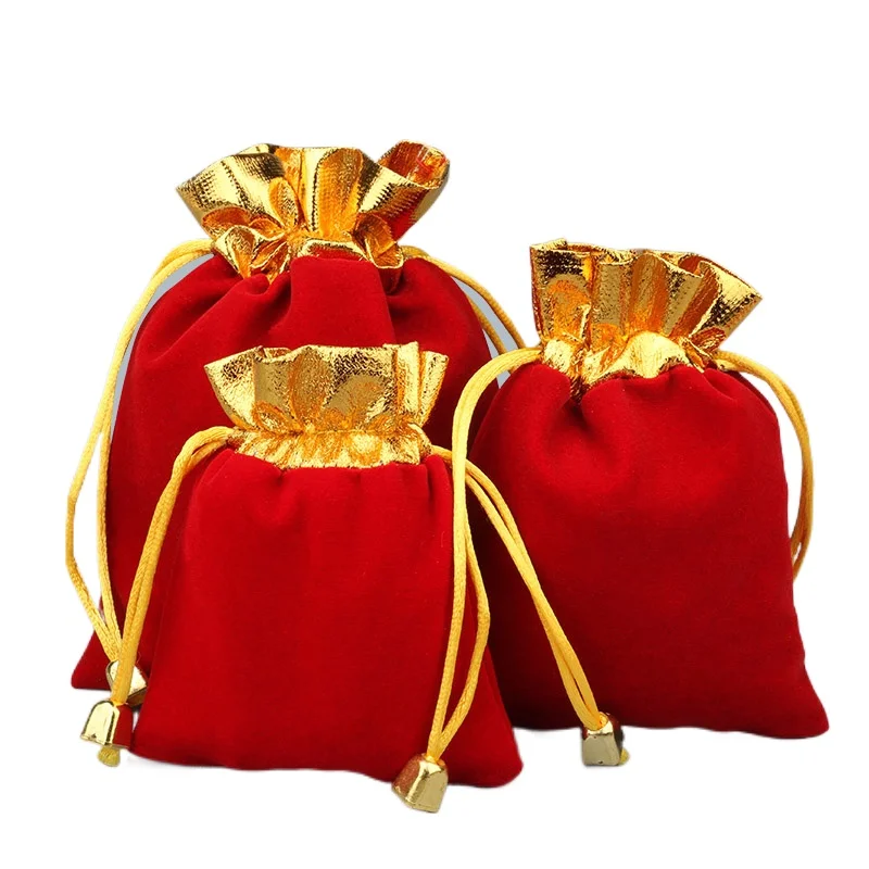 Buckle gold red velvet to play flannel bag jewelry storage package small drawstring hand string Buddha beads Gift