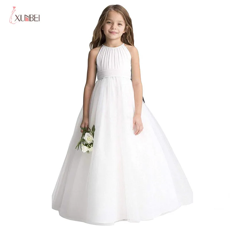 Witte Bloem Meisje Jurken Voor Meisjes Wedding Party Pageant Eerste Communie Gown Chiffon Floor-Lengte Prinses Gownплатья Для Дево