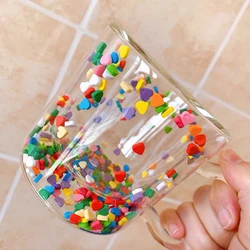 Holaroom Multicolor Heart Shaped Quicksand Cup Creative Double Layer Glass Cup Coffee Mug Milk Tea Juice Water Glass Drinkware
