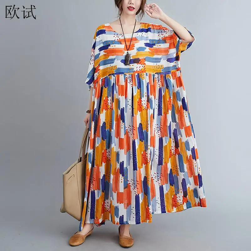 Oversized Summer Beach Boho Dress Ladies Dresses for Women 2023 Cotton Oversize Floral Long Loose Korean Dress