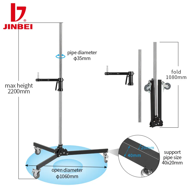 JINBEI-JB16-2003ハンドルライトスタンド、写真機器、ライブストリーミングルーム、多機能、プロの撮影