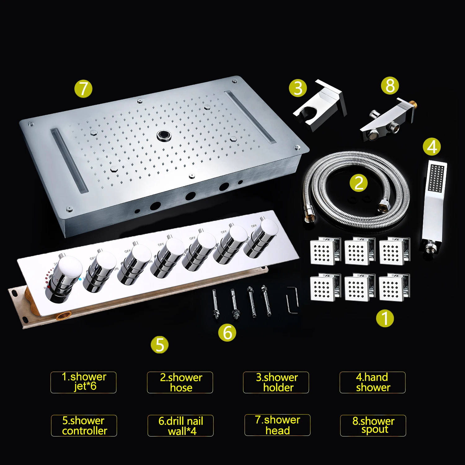 Imagem -04 - Torneira de Chuveiro Multifuncional com Spray Lateral Rgb Led Head Panel Válvula Misturadora Termostática Banheiro Estilo Europeu 2