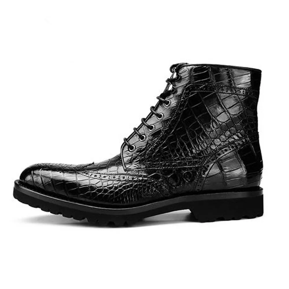 gete new men crocodile leather boots male crocodile boots black fashion boots for male shoes