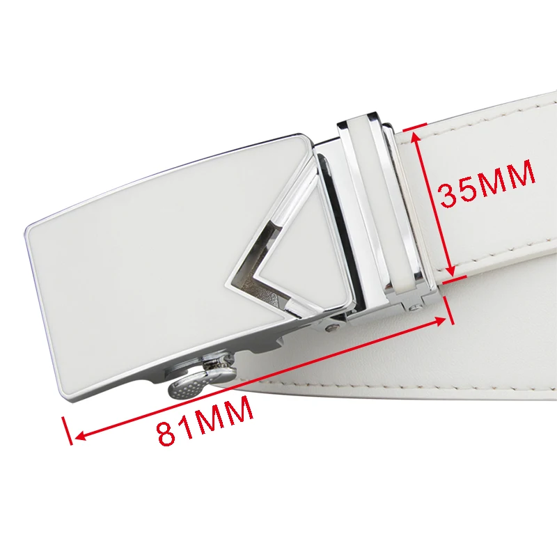 New Fashionable White Men Belts Automatic Alloy Buckle Male Belt Genuine Cowskin Leather Golf Belt Plus Size 130cm