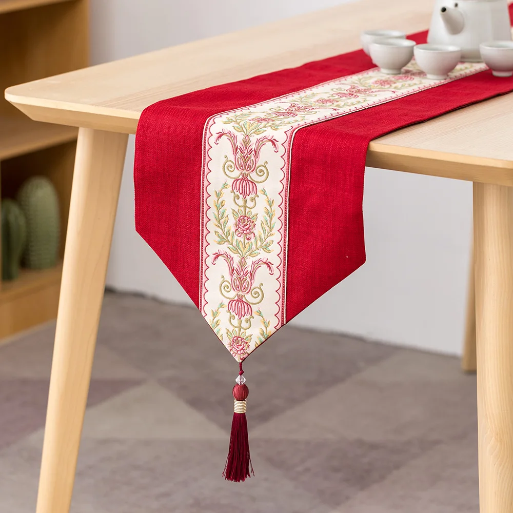 Chinese Table Runner Exotic Style Lace Doris Imitation Linen Tea Table Decoration Cloth Shoe Cabinet Cover Cloth Bed End Towel