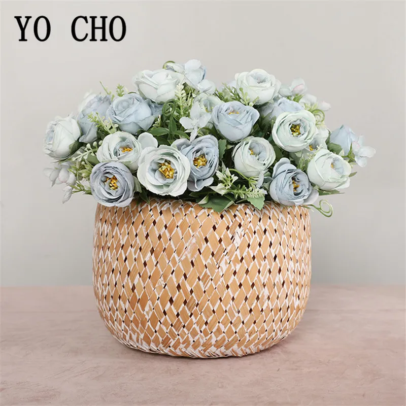 YO CHO-Mini ramo de flores artificiales para damas de honor, 10 cabezas, rosa de seda, decoración de boda, Fiesta en casa