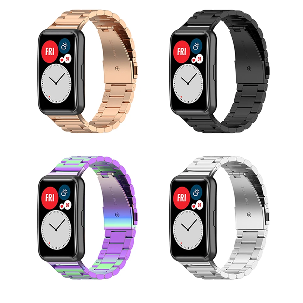 Moda simples três-grânulo correia de relógio de aço pulseira de pulseira de substituição para huawei relógio ajuste peças