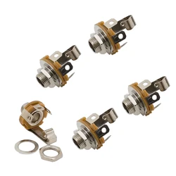 5Pcs Nickel Plated 6.35mm 1/4'' Mono Audio Jack Solder Connector 6.35 mm 2 Poles Female Socket Panel Nut With Switch Connectors