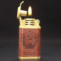 Fast Shipping Portable Kerosene Lighter Vintage Leather Petrol Oil Encendedor Metal Classic Gasoline Fluid Cigarette Lighters