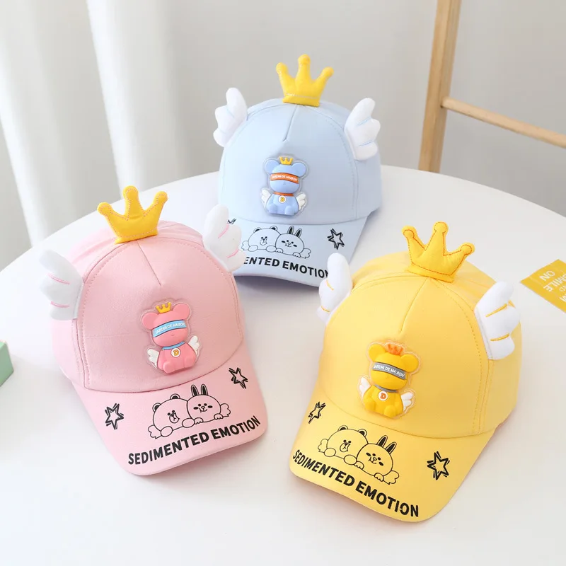 Spring Children Kids Cap Cartoon Crown Bear Baseball Caps Boys Girls Summer Sunshade Hat Baby Casual Dress Collocation Hats