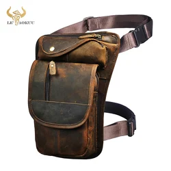 Skóra Crazy Horse mężczyźni Design Vintage Messenger Tablet torba ze sznurkiem wielofunkcyjny Travel Fanny pas biodrowy saszetka na nogę mężczyzna 3112