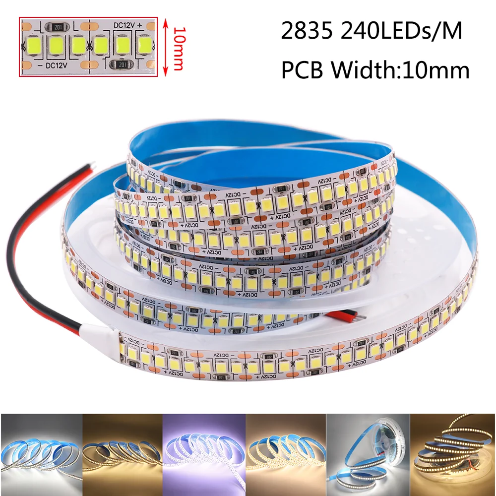 Tira de luces LED de 12V SMD2835 5054, cinta de diodo LED impermeable, 5M, 600Led, tiras de luz LED flexibles, lámpara LED superbrillante, blanco