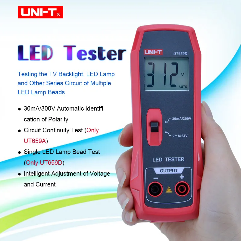 

UNI-T LED Lamp Tester 85~265V 50Hz~60Hz Power Intelligent Adjustment Of Voltage Current Continuity Test LCD Display UT659A/D