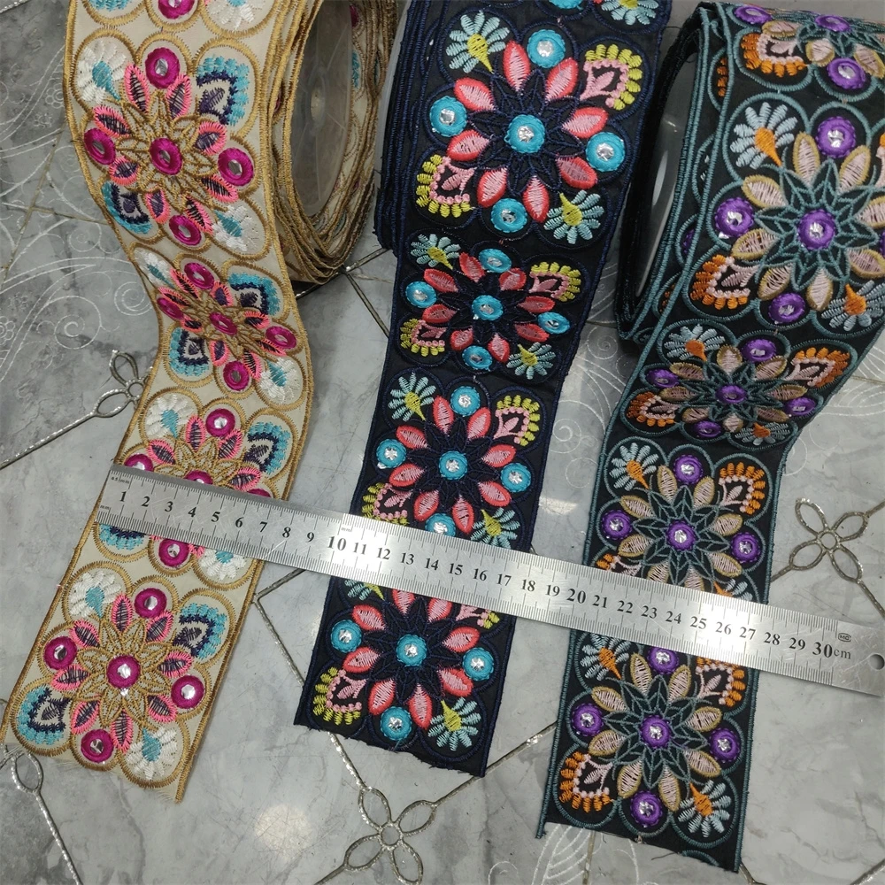 Cintas bordadas de 1 yarda, adornos florales de encaje, ropa de bricolaje, costura suiza para zapatos, bolsos, tocado, artesanía