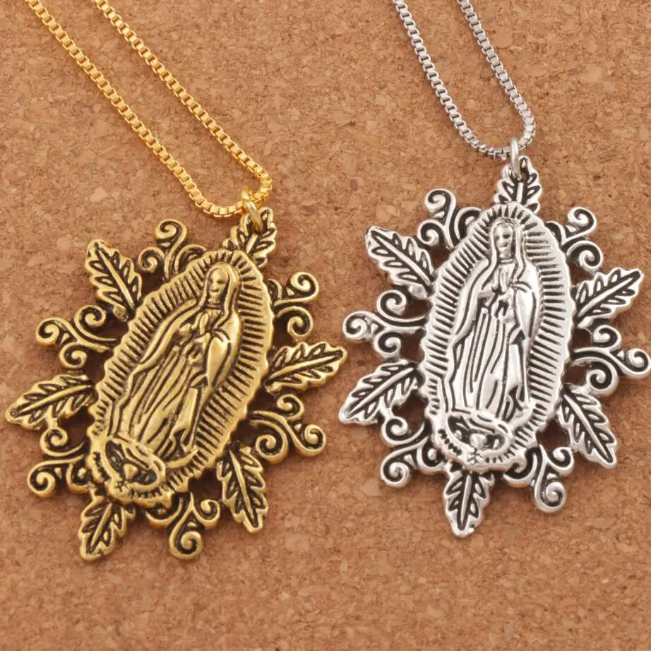 2Pcs Our Lady of the Holy Scapular Medal Pendant Necklaces N1790 24inches 50X37mm Tibetan Silver