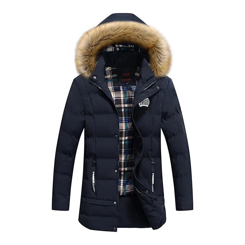 Men's Mid-length Cotton-padded Clothes Youth European And American-Style Large Fur Collar Thick Warm Cotton-padded