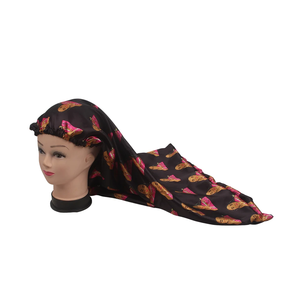 

10pcs Wholesale Reusable Silk Long Hair Bonnet With Custom Logo Band Large Hair Long Satin Bonnet