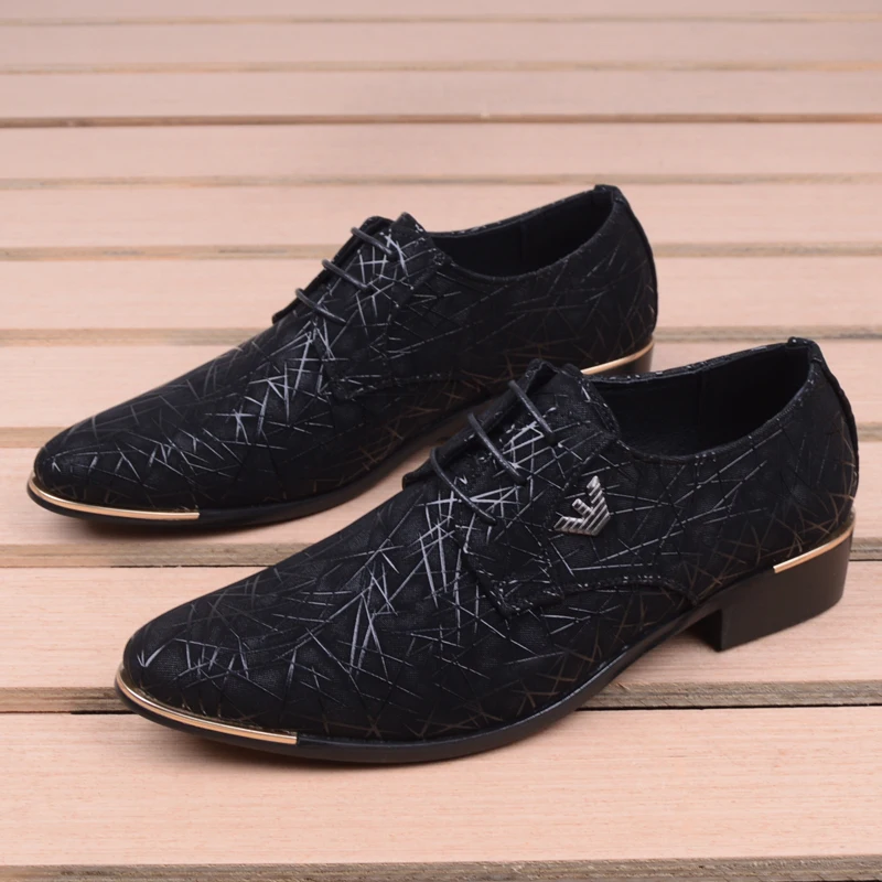 Couro de microfibra masculino apontou sapatos, negócios formais Oxford Flats, vestido de noiva