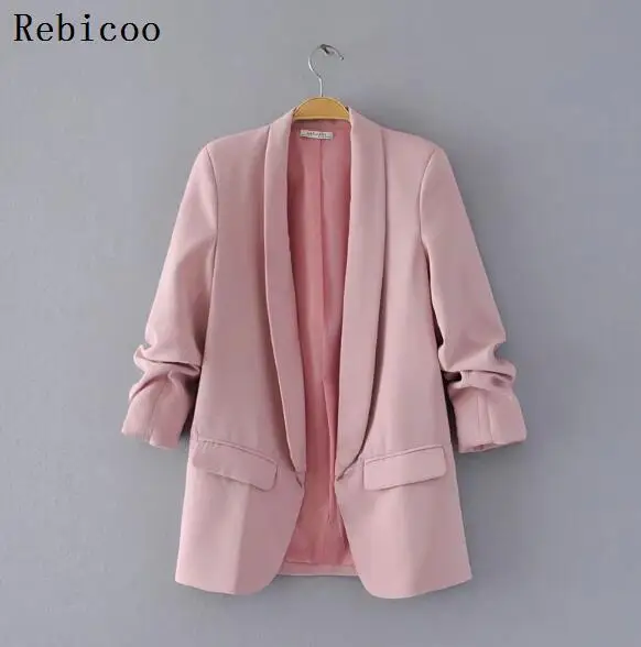 

Autumn Women Jacket Suit 3/4 Sleeve Short Hook Jackets Female Outwear High Street Cardigan Suit Jacket Work Office Coats