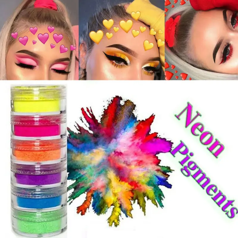 6 Color Neon Monochrome Eyeshadow Single Matte Fluorescent Eye Shadow Palette Multifunctional Glitter Nail Powder Manicure TSLM1