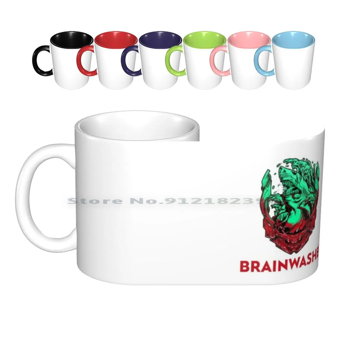 Brainwashed Red And Green Cyber Shark Ceramic Mugs Coffee Cups Milk Tea Mug New Age Psychedelic Pop Art Vaniniluxury Luxury