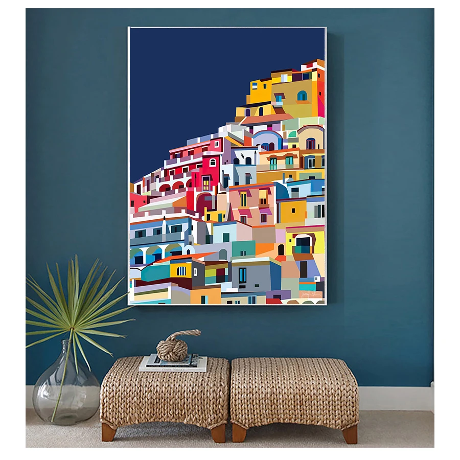 Colorful Wall Art Canvas Painting Architecture art Amalfi Coast Poster Decor Traveler Gift Positano Italy Print Amalfi Coast