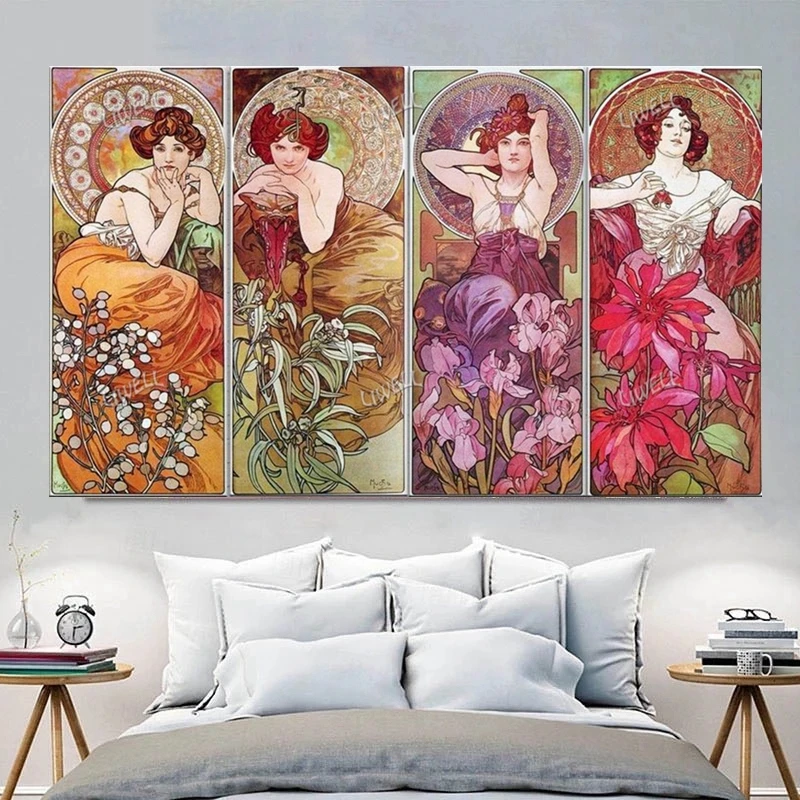 Diy Handwork Classical Diamond Painting Alphonse Maria Mucha Four Season Series Poster Art Full Drills Cross Stitch Home Decor