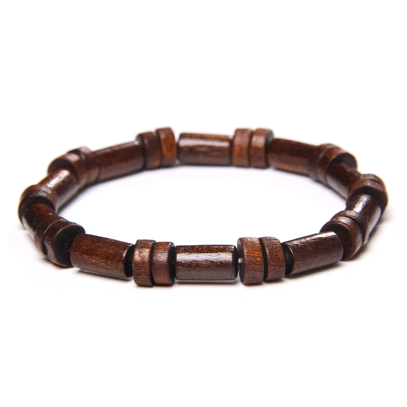 Hot Natural Wooden Wheel Beaded Bracelet Black Brown Ethinc Bracelets For Men Women Prayer Yoga Bangle Vintage Christmas Gift