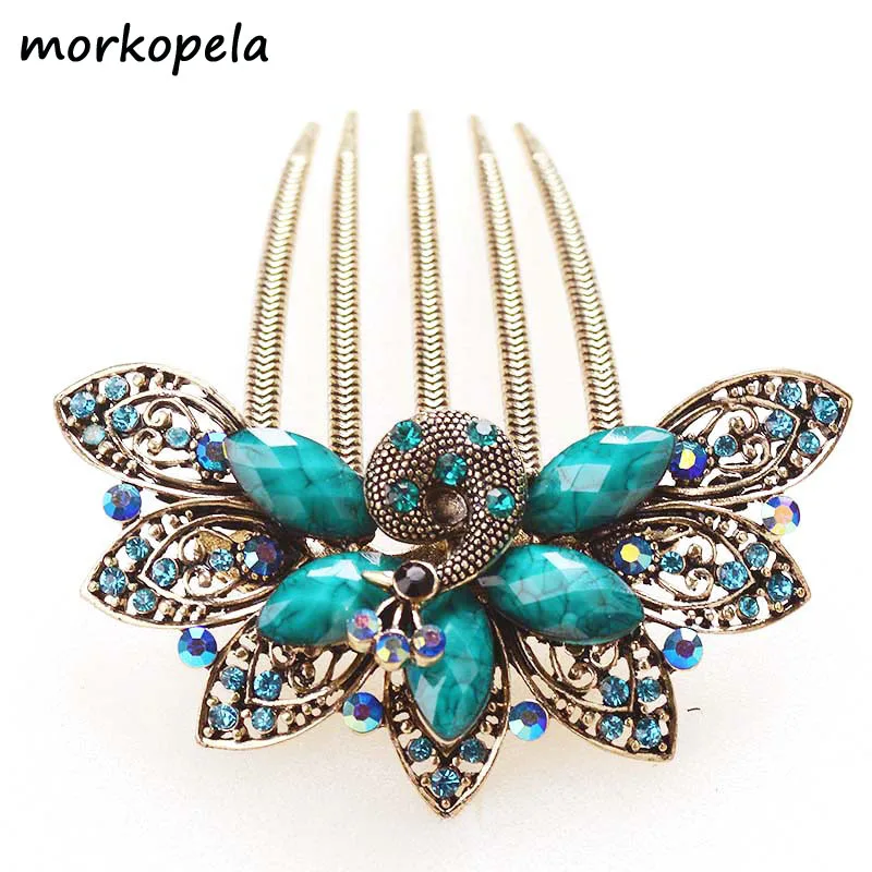 Morkopela Peacock Hair Comb Clip Chinese Hair Pin Jewelry Banquet Rhinestone Hairpin Hair Accessories For Women