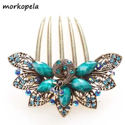 Morkopela Peacock Hair Comb Clip Chinese Hair Pin Jewelry Banquet Rhinestone Hairpin Hair Accessories For Women