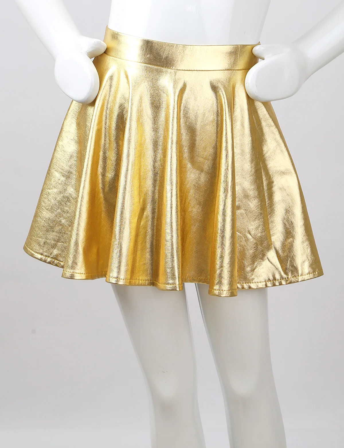 Girls Kids Metallic Jazz Dance Dress Suits Children Flared Pleated Skirt Ballroom Modern Dance Costumes with Turtleneck Tops